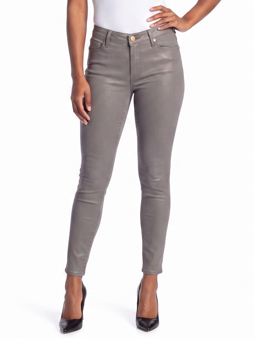 FRAME Le High Skinny Coated Jeans Smoke Grey High Waist Sz 27